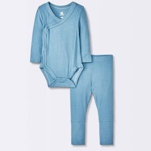 Cloud Island Blue Ribbed Long Sleeve Bodysuit Top & Pants Set 0–3 Months